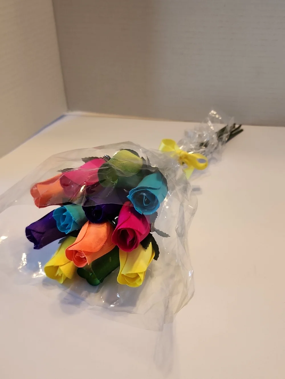 12 Gorgeous Roses, A Colorful Wooden Bouquet with Long Stems, Scent Free